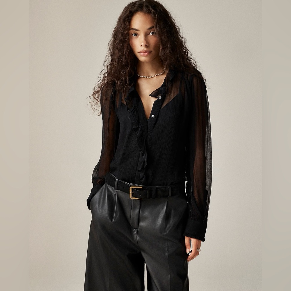 J.Crew Women’s Ruffle button-up shirt in crinkle chiffon